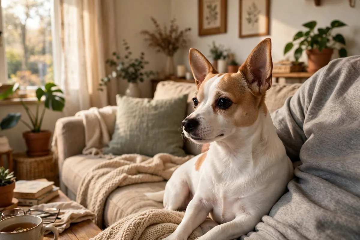 Jack Chi sitting beside its owner at home.