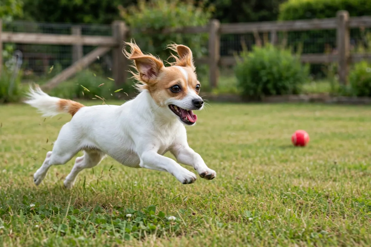 Jack Chi playing with a ball in a secure garden.